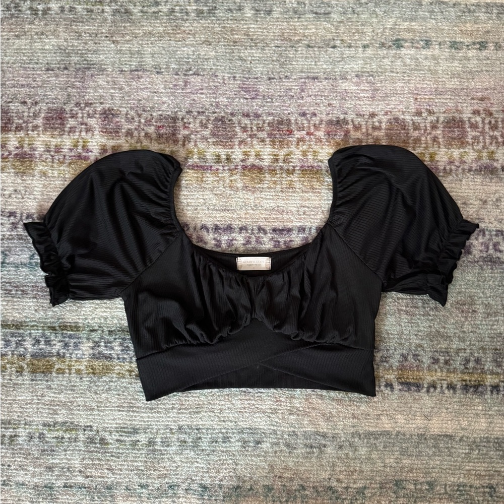 Altar'd State Black Puff Sleeve Crop Top